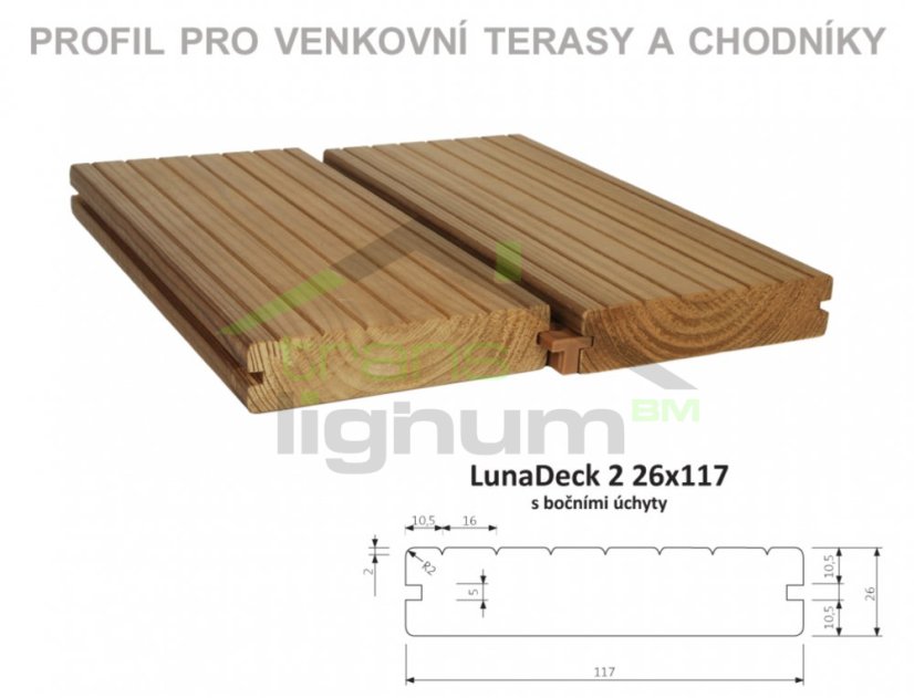 Thermowood borovice LunaDeck 2 26x117 s bočními úchyty